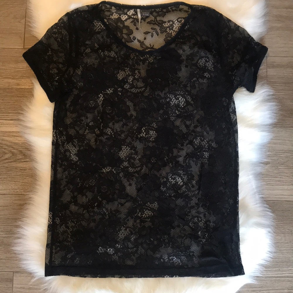 Urban Outfitters Sparkle & Fade Lace Boyfriend Tee Short Sleeve Top szXS
